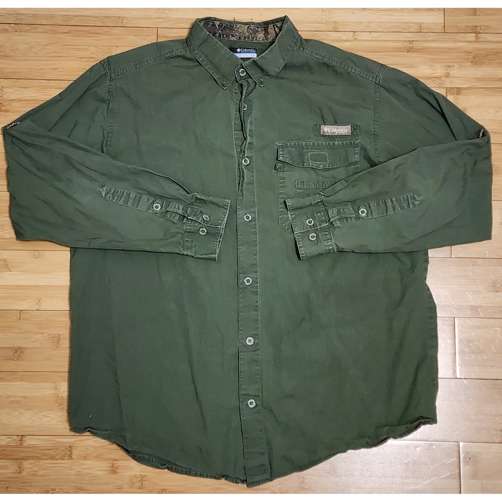 Columbia PHG Shirt Men's Sz Large Performance Hunting Bucktail Green Camo Vented
